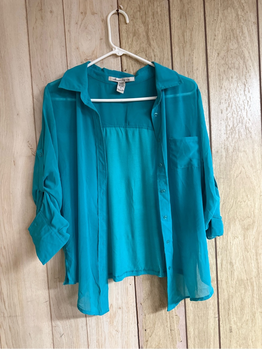 Teal Women’s Sheer Button-Down Top - Unbranded